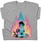 SF_COLOR=sport-grey; SF_ITEM=adult-t-shirt; SF_ROLE=gallery; Neon Flame Kitten T-Shirt YK Aesthetic Airbrush Style Cute Glowing Cat Tee - Sport Grey Adult T-Shirt product image