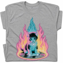 SF_COLOR=sport-grey; SF_ITEM=adult-t-shirt; SF_ROLE=gallery; Neon Flame Kitten T-Shirt YK Aesthetic Airbrush Style Cute Glowing Cat Tee - Sport Grey Adult T-Shirt product image