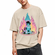 SF_COLOR=sand; SF_ITEM=adult-t-shirt; SF_ROLE=main; Neon Flame Kitten T-Shirt YK Aesthetic Airbrush Style Cute Glowing Cat Tee - Sand Adult T-Shirt product image