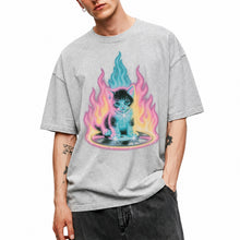 SF_COLOR=sport-grey; SF_ITEM=adult-t-shirt; SF_ROLE=main; Neon Flame Kitten T-Shirt YK Aesthetic Airbrush Style Cute Glowing Cat Tee - Sport Grey Adult T-Shirt product image
