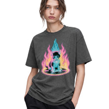 SF_COLOR=dark-heather; SF_ITEM=adult-t-shirt; SF_ROLE=gallery; Neon Flame Kitten T-Shirt YK Aesthetic Airbrush Style Cute Glowing Cat Tee - Dark Heather Adult T-Shirt product image