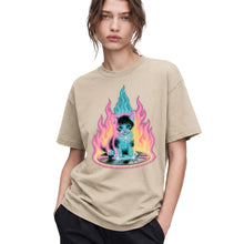 SF_COLOR=sand; SF_ITEM=adult-t-shirt; SF_ROLE=gallery; Neon Flame Kitten T-Shirt YK Aesthetic Airbrush Style Cute Glowing Cat Tee - Sand Adult T-Shirt product image