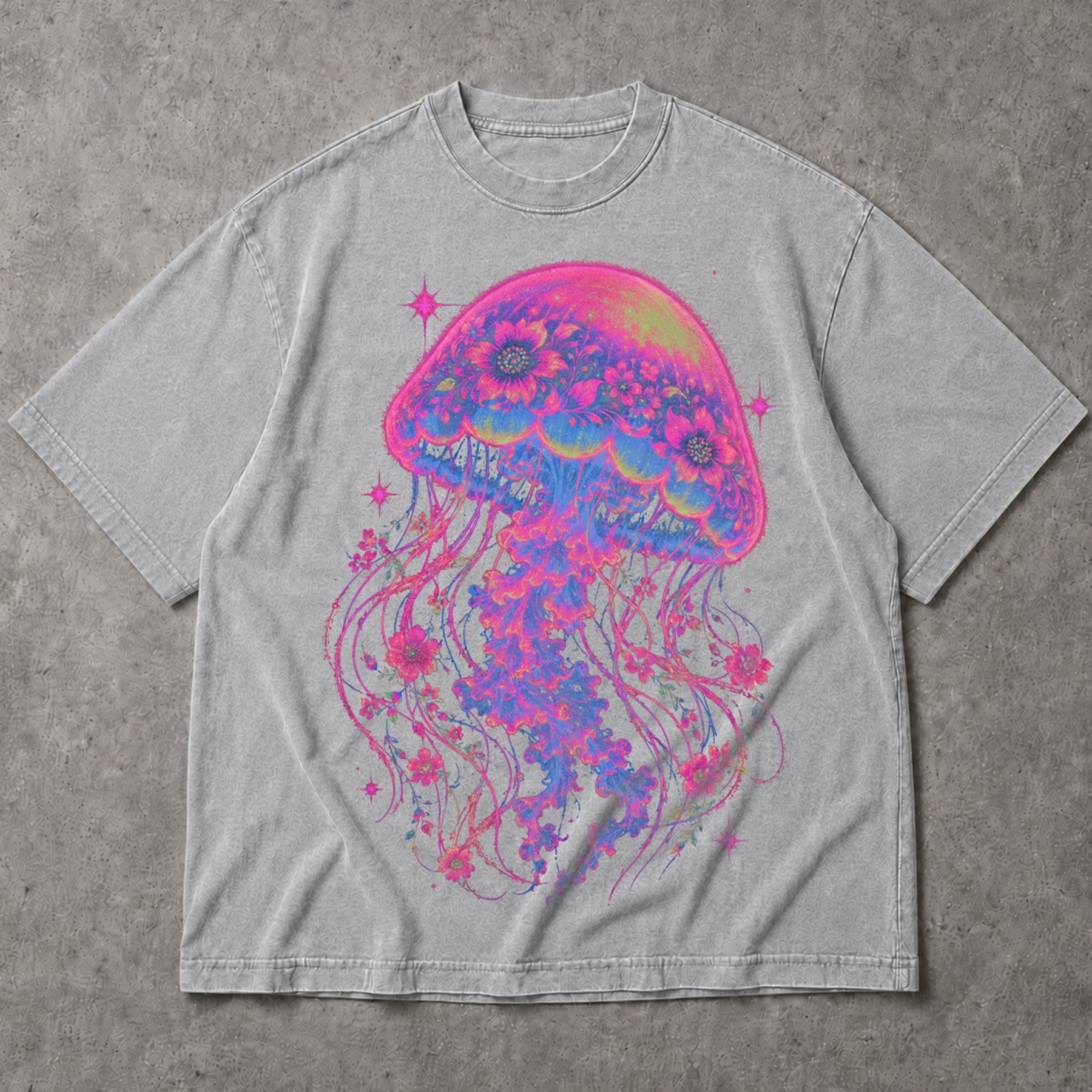 SF_COLOR=sport-grey; SF_ITEM=adult-t-shirt; SF_ROLE=main; Neon Jellyfish Floral T-Shirt Glowing Ocean Animal Deep Sea Biology Apparel - Sport Grey Adult T-Shirt product image