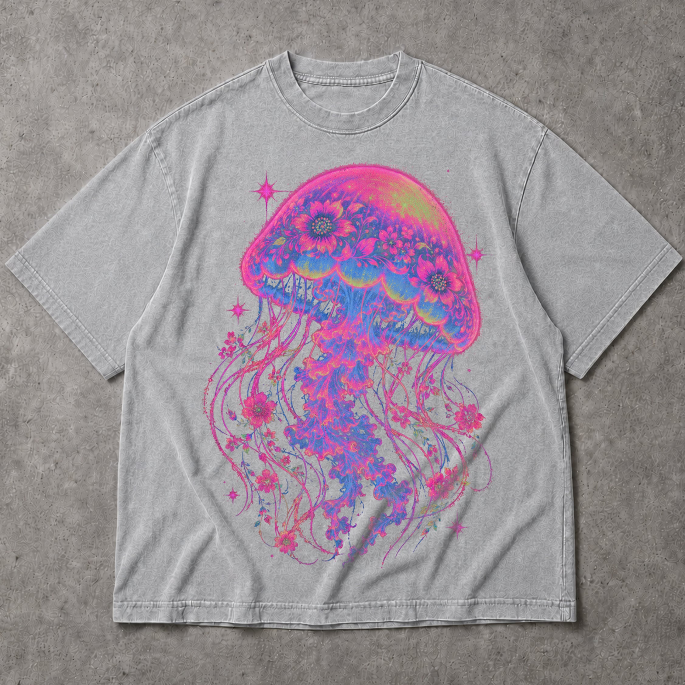 SF_COLOR=sport-grey; SF_ITEM=adult-t-shirt; SF_ROLE=main; Neon Jellyfish Floral T-Shirt Glowing Ocean Animal Deep Sea Biology Apparel - Sport Grey Adult T-Shirt product image