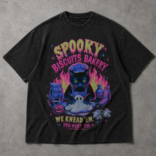 SF_COLOR=black; SF_ITEM=adult-t-shirt; SF_ROLE=main; Neon Spooky Biscuits Bakery Cat T-Shirt Halloween Ghost Dough Apparel - Black Adult T-Shirt product image
