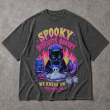 SF_COLOR=dark-heather; SF_ITEM=adult-t-shirt; SF_ROLE=main; Neon Spooky Biscuits Bakery Cat T-Shirt Halloween Ghost Dough Apparel - Dark Heather Adult T-Shirt product image