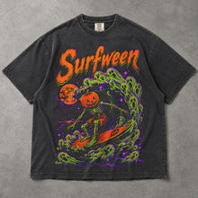 SF_COLOR=graphite; SF_ITEM=adult-t-shirt; SF_ROLE=main; Neon Surfween Surfing Skeleton T-Shirt Pumpkin Head Spooky Ghost Wave Tee - Graphite Adult T-Shirt product image
