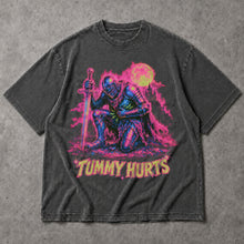 SF_COLOR=dark-heather; SF_ITEM=adult-t-shirt; SF_ROLE=main; Neon Tummy Hurts Knight T-Shirt Funny Chronic Illness Medieval Armor Tee - Dark Heather Adult T-Shirt product image