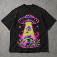 SF_COLOR=black; SF_ITEM=adult-t-shirt; SF_ROLE=main; Neon UFO Abduction Magic Mushrooms T-Shirt Psychedelic Sci Fi Nature Tee - Black Adult T-Shirt product image