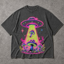 SF_COLOR=dark-heather; SF_ITEM=adult-t-shirt; SF_ROLE=main; Neon UFO Abduction Magic Mushrooms T-Shirt Psychedelic Sci Fi Nature Tee - Dark Heather Adult T-Shirt product image