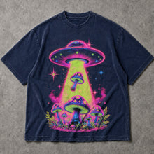 SF_COLOR=navy; SF_ITEM=adult-t-shirt; SF_ROLE=main; Neon UFO Abduction Magic Mushrooms T-Shirt Psychedelic Sci Fi Nature Tee - Navy Adult T-Shirt product image