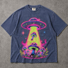 SF_COLOR=sport-grey|denim; SF_ITEM=adult-t-shirt; SF_ROLE=main; Neon UFO Abduction Magic Mushrooms T-Shirt Psychedelic Sci Fi Nature Tee - Sport Grey, Denim Adult T-Shirt product image