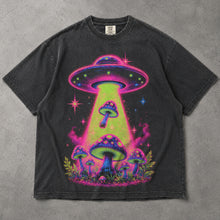 SF_COLOR=graphite; SF_ITEM=adult-t-shirt; SF_ROLE=main; Neon UFO Abduction Magic Mushrooms T-Shirt Psychedelic Sci Fi Nature Tee - Graphite Adult T-Shirt product image
