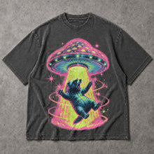 SF_COLOR=dark-heather; SF_ITEM=adult-t-shirt; SF_ROLE=main; Neon UFO Abduction Bear T-Shirt Psychedelic Sci Fi Funny Animal Space Tee - Dark Heather Adult T-Shirt product image
