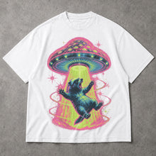 SF_COLOR=white; SF_ITEM=adult-t-shirt; SF_ROLE=main; Neon UFO Abduction Bear T-Shirt Psychedelic Sci Fi Funny Animal Space Tee - White Adult T-Shirt product image
