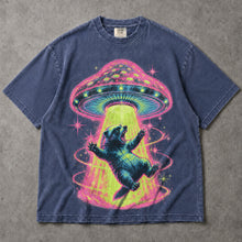 SF_COLOR=sport-grey|denim; SF_ITEM=adult-t-shirt; SF_ROLE=main; Neon UFO Abduction Bear T-Shirt Psychedelic Sci Fi Funny Animal Space Tee - Sport Grey, Denim Adult T-Shirt product image
