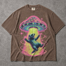 SF_COLOR=sport-grey|espresso; SF_ITEM=adult-t-shirt; SF_ROLE=main; Neon UFO Abduction Bear T-Shirt Psychedelic Sci Fi Funny Animal Space Tee - Sport Grey, Espresso Adult T-Shirt product image