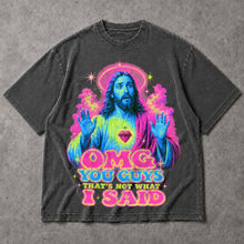 SF_COLOR=dark-heather; SF_ITEM=adult-t-shirt; SF_ROLE=main; OMG You Guys Thats Not What I Said T-Shirt Funny Jesus Retro Neon Humor Tee - Dark Heather Adult T-Shirt product image