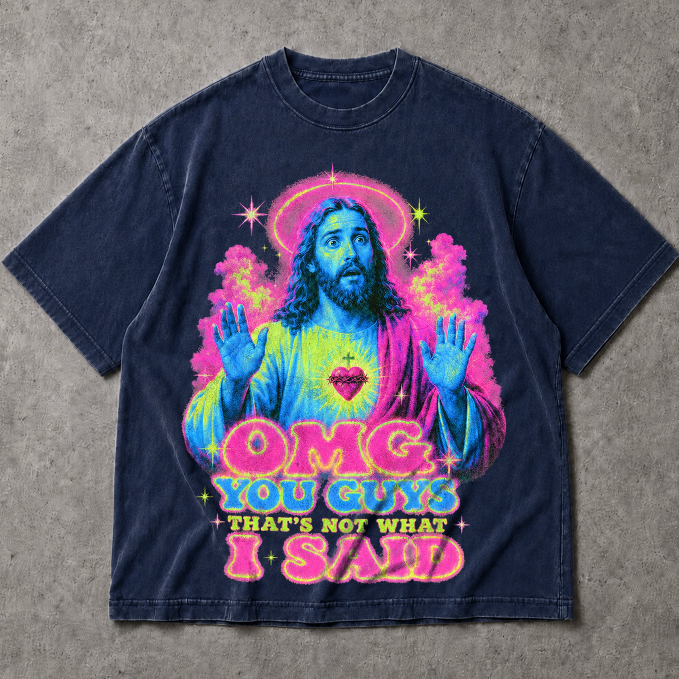 SF_COLOR=navy; SF_ITEM=adult-t-shirt; SF_ROLE=main; OMG You Guys Thats Not What I Said T-Shirt Funny Jesus Retro Neon Humor Tee - Navy Adult T-Shirt product image