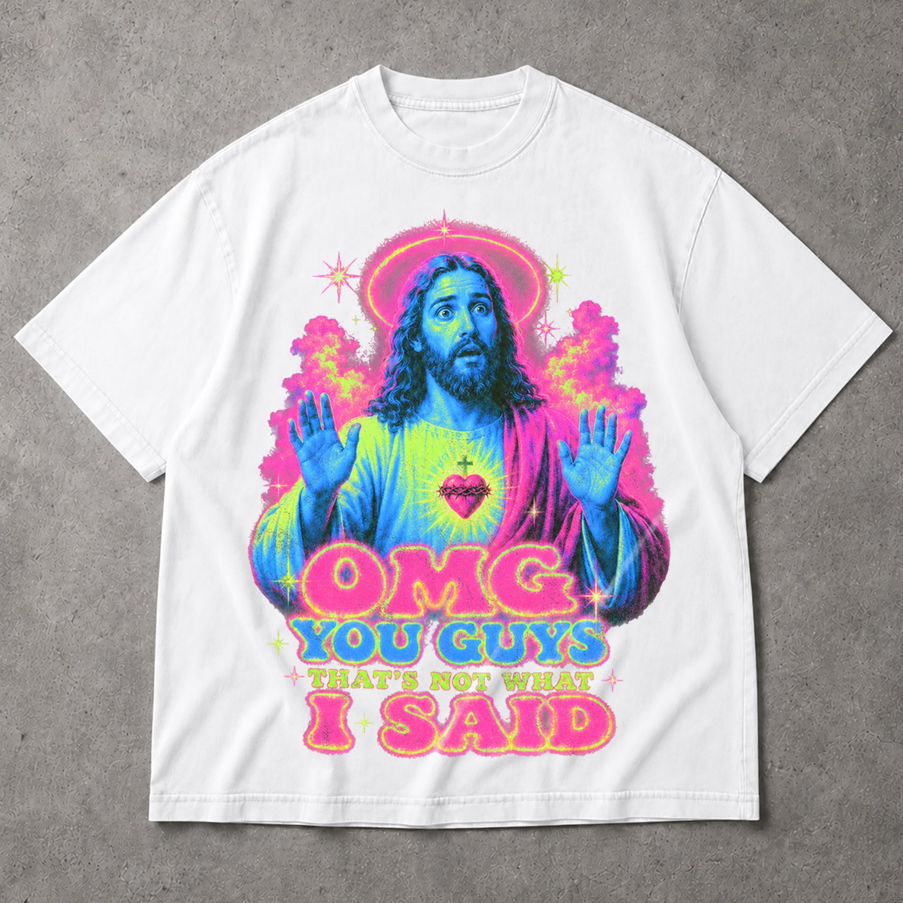 SF_COLOR=white; SF_ITEM=adult-t-shirt; SF_ROLE=main; OMG You Guys Thats Not What I Said T-Shirt Funny Jesus Retro Neon Humor Tee - White Adult T-Shirt product image