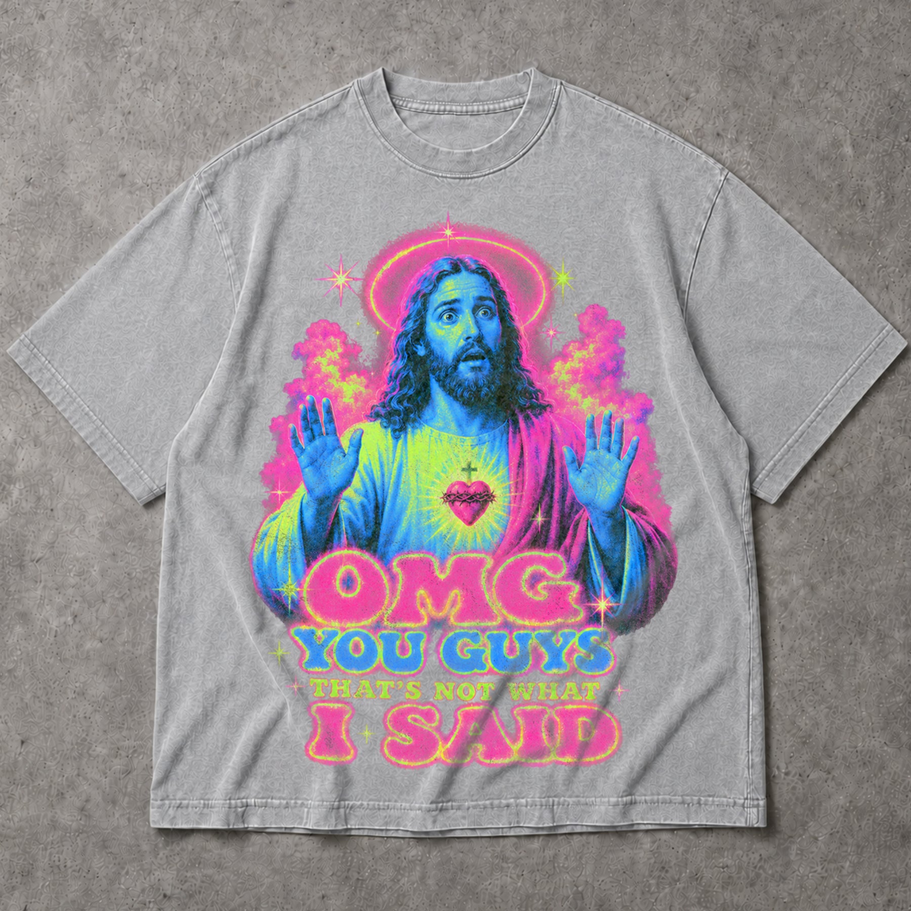 SF_COLOR=sport-grey; SF_ITEM=adult-t-shirt; SF_ROLE=main; OMG You Guys Thats Not What I Said T-Shirt Funny Jesus Retro Neon Humor Tee - Sport Grey Adult T-Shirt product image