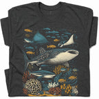 SF_COLOR=dark-heather; SF_ITEM=adult-t-shirt; SF_ROLE=gallery; Ocean Life Whale Shark Stingray Marine Fish T-Shirt Underwater Sea Creature Tee - Dark Heather Adult T-Shirt product image