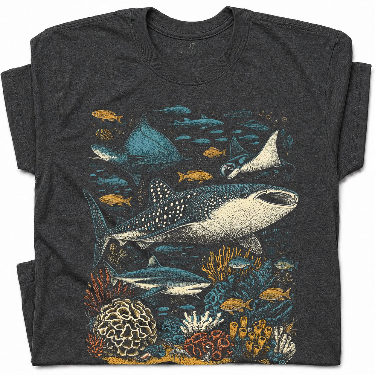 SF_COLOR=dark-heather; SF_ITEM=adult-t-shirt; SF_ROLE=gallery; Ocean Life Whale Shark Stingray Marine Fish T-Shirt Underwater Sea Creature Tee - Dark Heather Adult T-Shirt product image