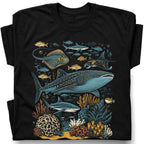 SF_COLOR=black; SF_ITEM=adult-t-shirt; SF_ROLE=gallery; Ocean Sea Life Whale Shark Coral Reef Fish T-Shirt Marine Biology Diver Tee - Black Adult T-Shirt product image
