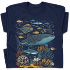 SF_COLOR=navy; SF_ITEM=adult-t-shirt; SF_ROLE=gallery; Ocean Sea Life Whale Shark Coral Reef Fish T-Shirt Marine Biology Diver Tee - Navy Adult T-Shirt product image