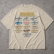 SF_COLOR=sand; SF_ITEM=adult-t-shirt; SF_ROLE=main; Ocean Sharks Illustrated Species T-Shirt Educational Marine Biology Animal Tee - Sand Adult T-Shirt product image