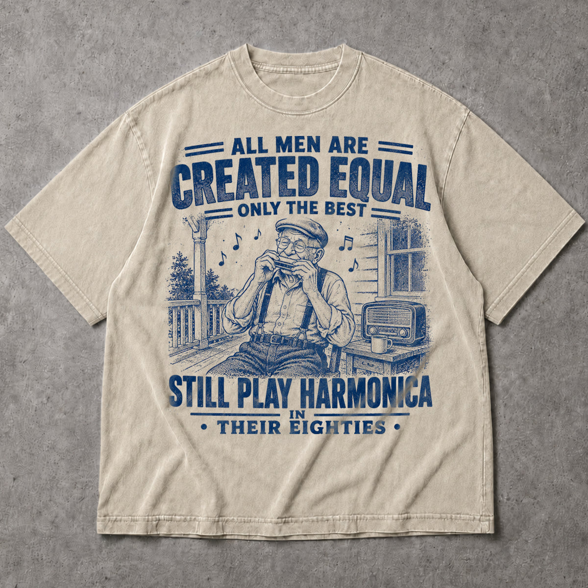 SF_COLOR=sand; SF_ITEM=adult-t-shirt; SF_ROLE=main; Play Harmonica In Eighties T-Shirt Funny Musician Vintage Instrut Apparel - Sand Adult T-Shirt product image