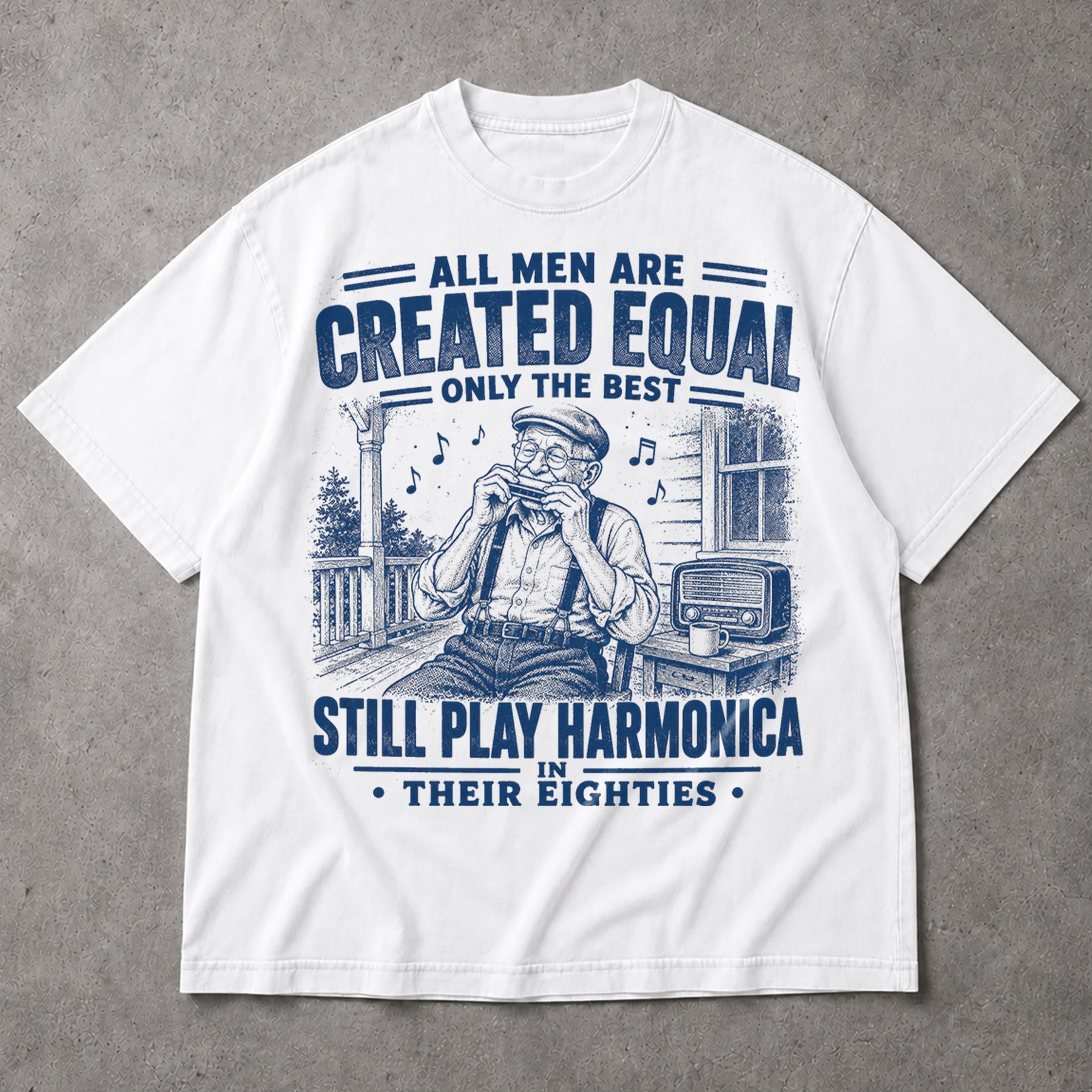SF_COLOR=white; SF_ITEM=adult-t-shirt; SF_ROLE=main; Play Harmonica In Eighties T-Shirt Funny Musician Vintage Instrut Apparel - White Adult T-Shirt product image