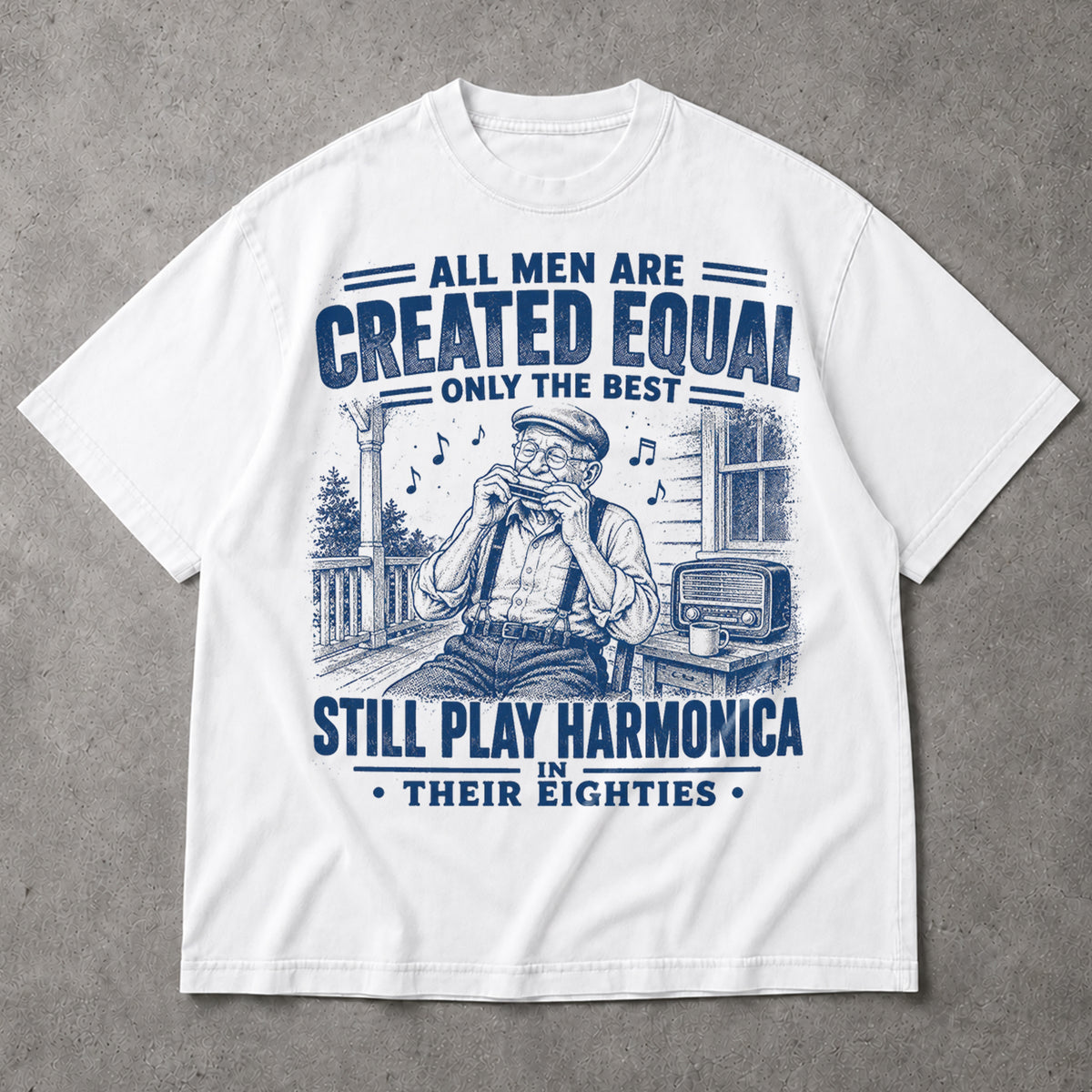 SF_COLOR=white; SF_ITEM=adult-t-shirt; SF_ROLE=main; Play Harmonica In Eighties T-Shirt Funny Musician Vintage Instrut Apparel - White Adult T-Shirt product image