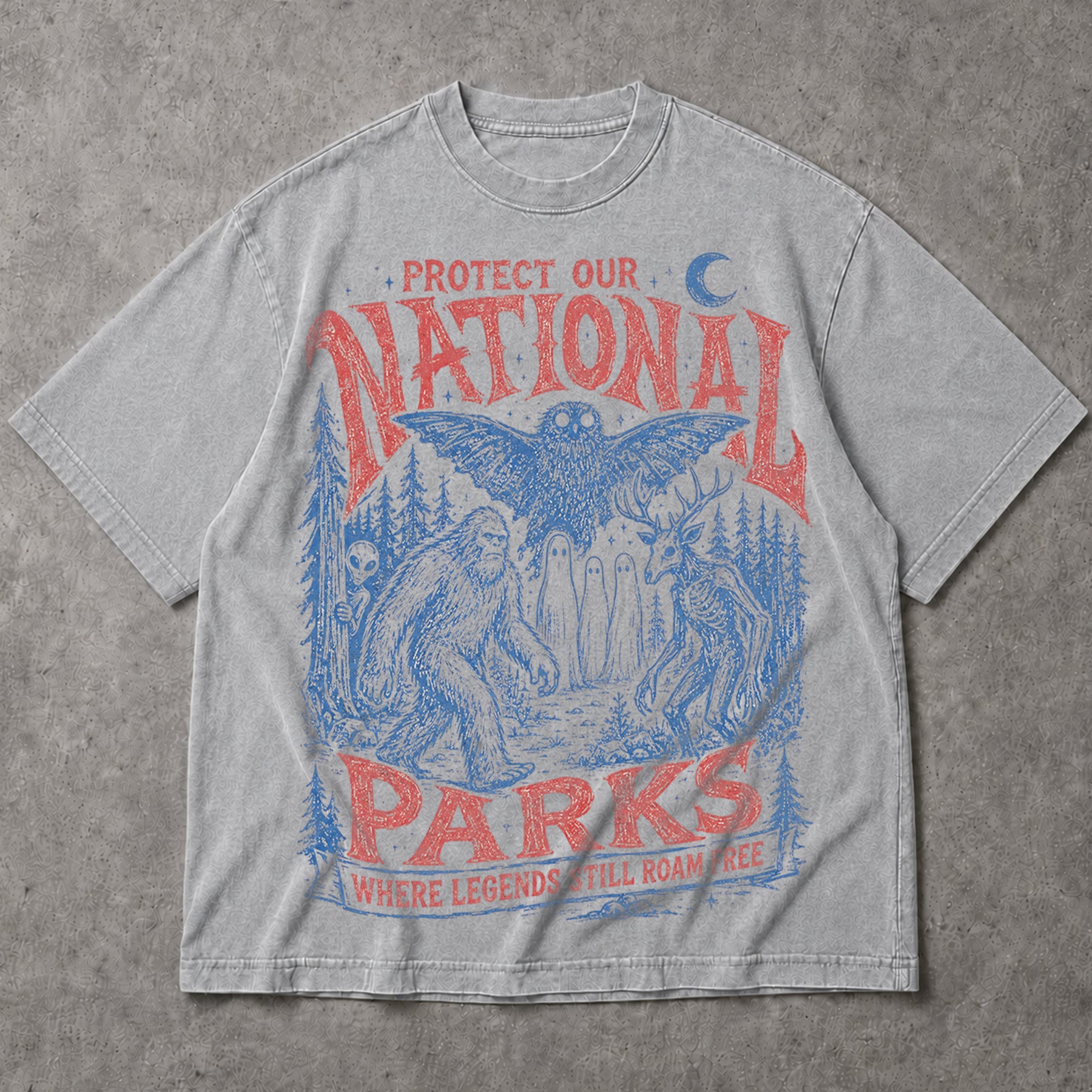 SF_COLOR=sport-grey; SF_ITEM=adult-t-shirt; SF_ROLE=main; Protect Our National Parks Bigfoot T-Shirt Cryptids Owl Wendigo Woods Tee - Sport Grey Adult T-Shirt product image