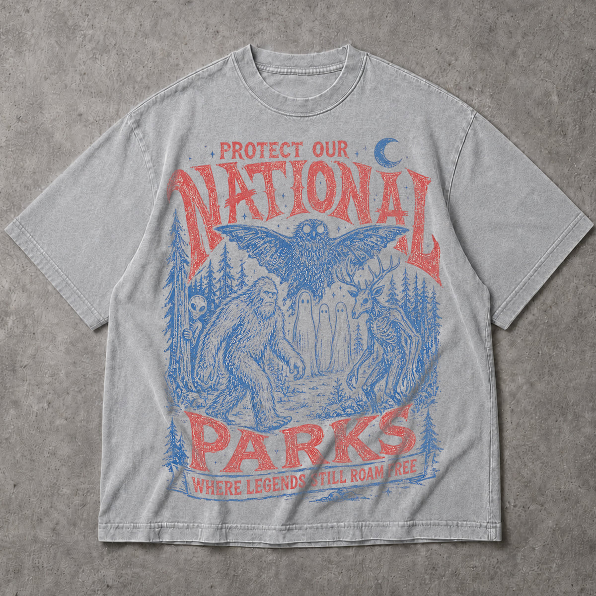 SF_COLOR=sport-grey; SF_ITEM=adult-t-shirt; SF_ROLE=main; Protect Our National Parks Bigfoot T-Shirt Cryptids Owl Wendigo Woods Tee - Sport Grey Adult T-Shirt product image