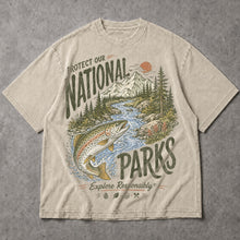 SF_COLOR=sand; SF_ITEM=adult-t-shirt; SF_ROLE=main; Protect Our National Parks Trout Fishing T-Shirt Explore Responsibly Tee - Sand Adult T-Shirt product image
