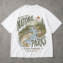 SF_COLOR=white; SF_ITEM=adult-t-shirt; SF_ROLE=main; Protect Our National Parks Trout Fishing T-Shirt Explore Responsibly Tee - White Adult T-Shirt product image