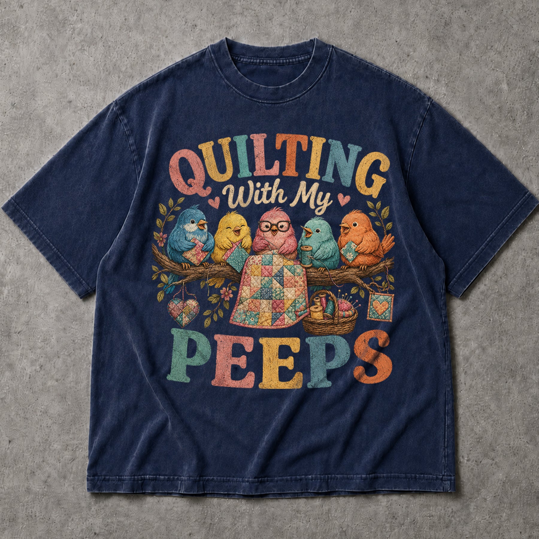 SF_COLOR=navy; SF_ITEM=adult-t-shirt; SF_ROLE=main; Quilting With My Peeps Sewing T-Shirt Funny Birds Crafting Hobby Maker Apparel - Navy Adult T-Shirt product image