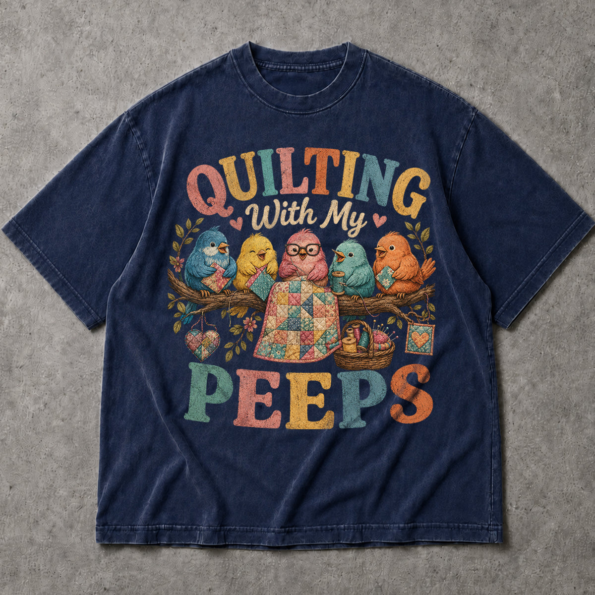 SF_COLOR=navy; SF_ITEM=adult-t-shirt; SF_ROLE=main; Quilting With My Peeps Sewing T-Shirt Funny Birds Crafting Hobby Maker Apparel - Navy Adult T-Shirt product image