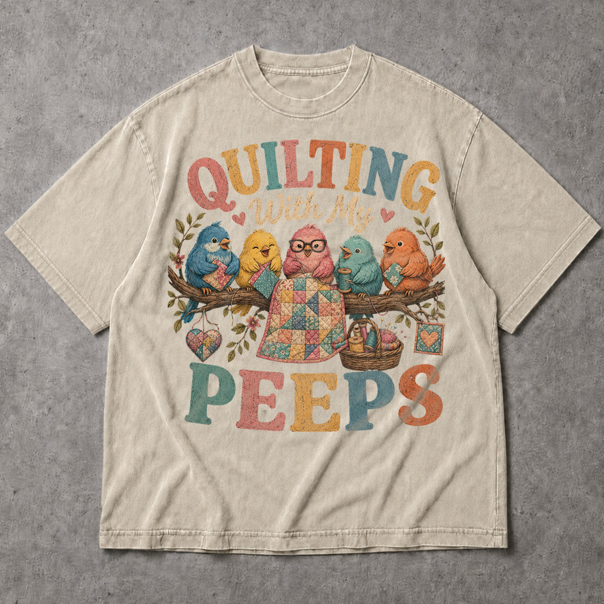 SF_COLOR=sand; SF_ITEM=adult-t-shirt; SF_ROLE=main; Quilting With My Peeps Sewing T-Shirt Funny Birds Crafting Hobby Maker Apparel - Sand Adult T-Shirt product image