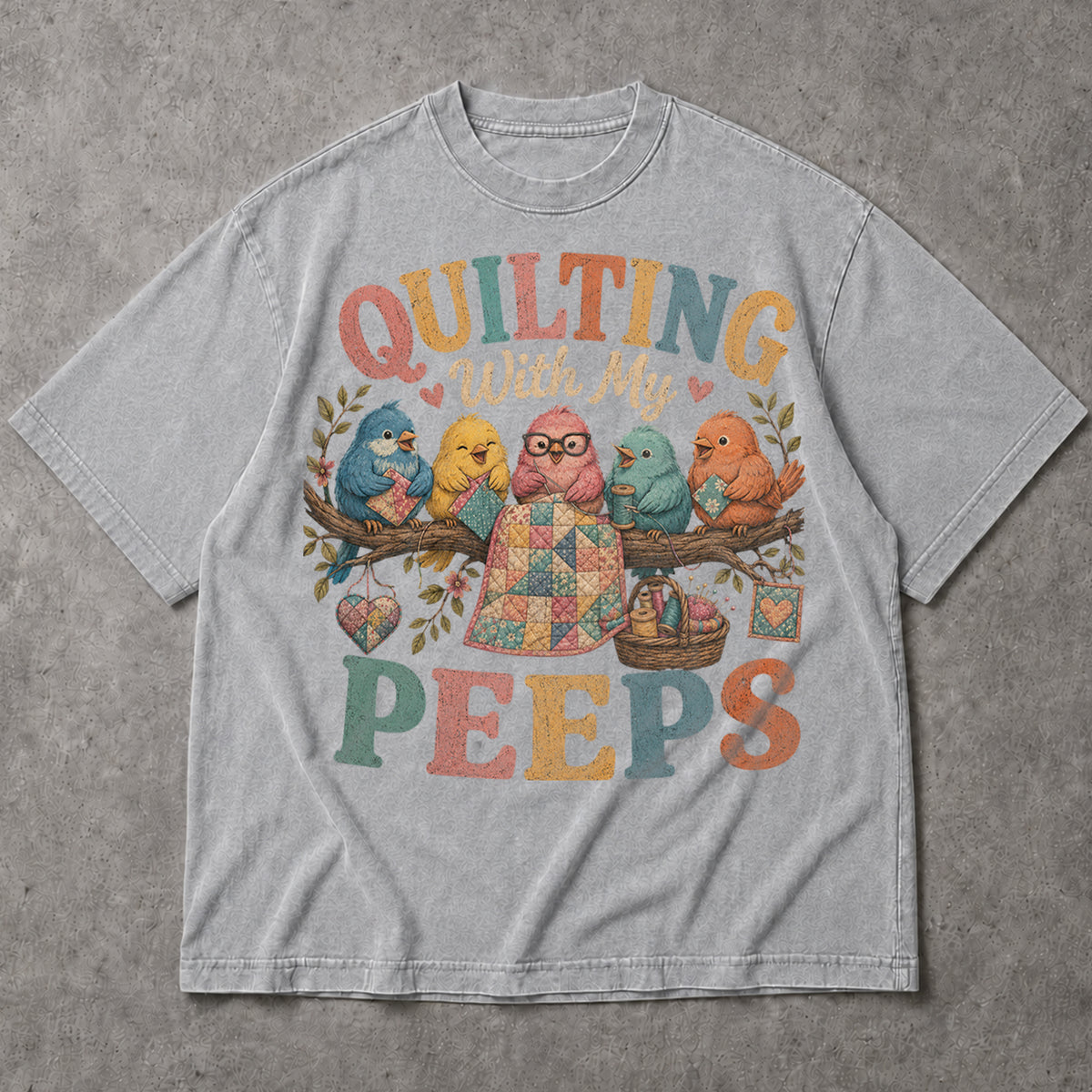 SF_COLOR=sport-grey; SF_ITEM=adult-t-shirt; SF_ROLE=main; Quilting With My Peeps Sewing T-Shirt Funny Birds Crafting Hobby Maker Apparel - Sport Grey Adult T-Shirt product image