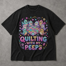 SF_COLOR=black; SF_ITEM=adult-t-shirt; SF_ROLE=main; Quilting With My Peeps T-Shirt Cute Kawaii Birds Sewing Crafter Hobby Apparel - Black Adult T-Shirt product image