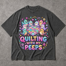 SF_COLOR=dark-heather; SF_ITEM=adult-t-shirt; SF_ROLE=main; Quilting With My Peeps T-Shirt Cute Kawaii Birds Sewing Crafter Hobby Apparel - Dark Heather Adult T-Shirt product image