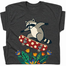 SF_COLOR=dark-heather; SF_ITEM=adult-t-shirt; SF_ROLE=gallery; Raccoon Jumping Skateboard Action Streetwear T-Shirt Cool Wild Skater Item Tee - Dark Heather Adult T-Shirt product image
