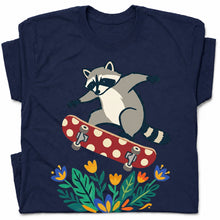 SF_COLOR=navy; SF_ITEM=adult-t-shirt; SF_ROLE=gallery; Raccoon Jumping Skateboard Action Streetwear T-Shirt Cool Wild Skater Item Tee - Navy Adult T-Shirt product image