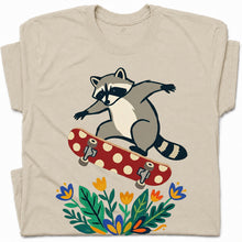 SF_COLOR=sand; SF_ITEM=adult-t-shirt; SF_ROLE=gallery; Raccoon Jumping Skateboard Action Streetwear T-Shirt Cool Wild Skater Item Tee - Sand Adult T-Shirt product image