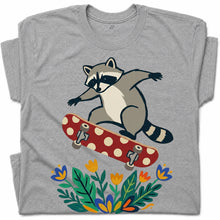 SF_COLOR=sport-grey; SF_ITEM=adult-t-shirt; SF_ROLE=gallery; Raccoon Jumping Skateboard Action Streetwear T-Shirt Cool Wild Skater Item Tee - Sport Grey Adult T-Shirt product image