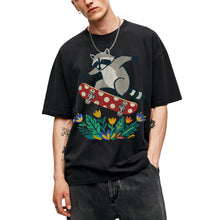 SF_COLOR=black; SF_ITEM=adult-t-shirt; SF_ROLE=main; Raccoon Jumping Skateboard Action Streetwear T-Shirt Cool Wild Skater Item Tee - Black Adult T-Shirt product image