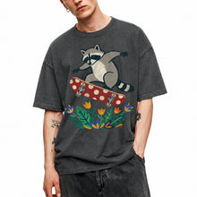 SF_COLOR=dark-heather; SF_ITEM=adult-t-shirt; SF_ROLE=main; Raccoon Jumping Skateboard Action Streetwear T-Shirt Cool Wild Skater Item Tee - Dark Heather Adult T-Shirt product image