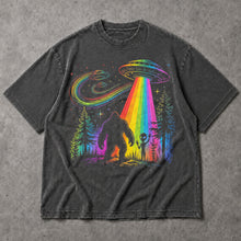 SF_COLOR=dark-heather; SF_ITEM=adult-t-shirt; SF_ROLE=main; Rainbow UFO Abduction Bigfoot Alien T-Shirt Sci Fi Nature Apparel - Dark Heather Adult T-Shirt product image